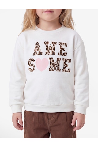 Koton Baskılı Bisiklet Yaka Kısa Kollu Şardonlu Sweatshirt Ekru 7wmg10224ak