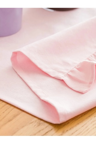 Pembe Fiyonk Nakışlı Fırfır Detaylı Runner 45x150 Cm