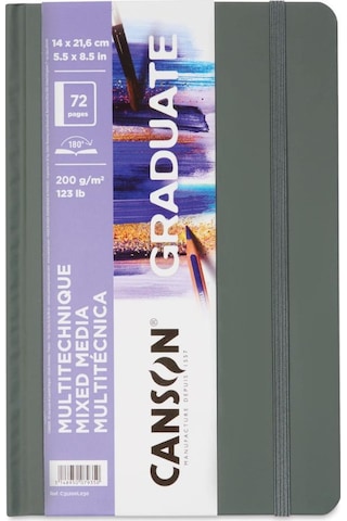Canson Graduate Sert Kapaklı Defter Mix Media Çok Amaçlı - Dikey 200gr 21,6x14 72 Sayfa Beyaz