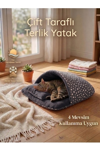 Terlik Model Çift Taraflı Kedi Köpek Yatağı