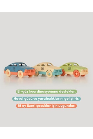 3'lü Minik Arabalar Seti Yeşil Bej Mavi Çok Renkli