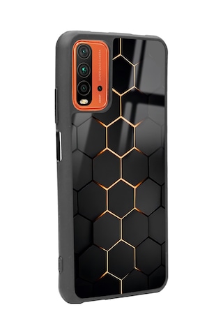 Xiaomi Redmi 9t Yellow Carbon Tasarımlı Glossy Telefon Kılıfı Siyah