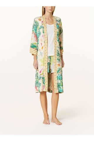Mey Mystic Jungle Kadın Kimono, Modal Karışımlı Jersey, Desenli, Kontrast Borulu, Şal Yaka Yeşil