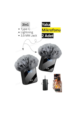 By Sabron 2 Adet F11 Profesyonel Kablosuz Yaka Mikrofonu 3in1 Mikrofon Type-c/lightning/jack