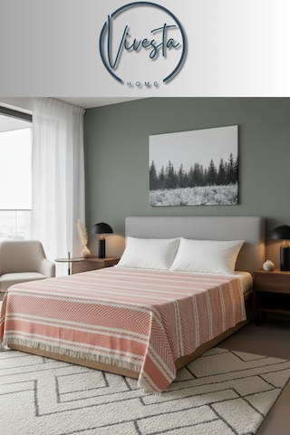 %100 Pamuk Saçaklı Tek Kişilik Yatak Örtüsü 160x220 Şık Ve Modern Tasarım Turuncu