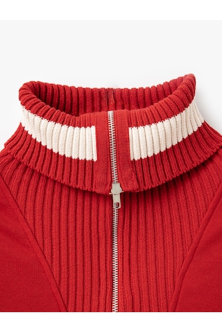 Koton Yarım Fermuarlı Biyeli Oversize Dik Yaka Kolej Baskılı Sweatshirt Kırmızı 5sal10467ık Kırmızı