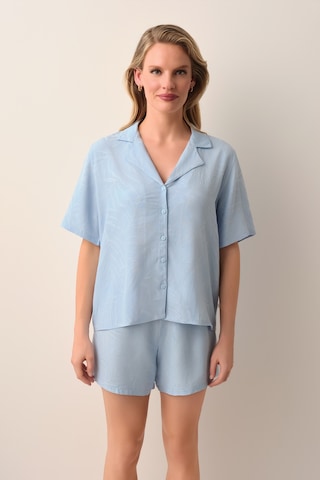 Suwen Petra Gömlek Yaka Şort Pijama Takımı Sh26512667b015 Mavi