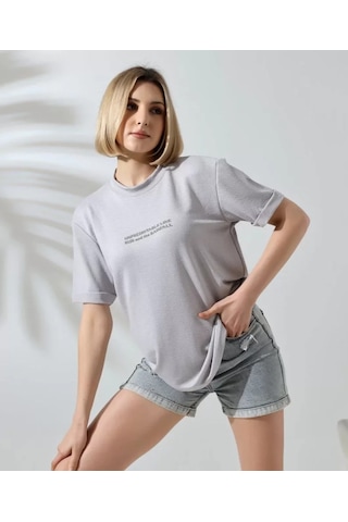 De'charme Unisex Bisiklet Yaka Baskılı Slim Fit T-shirt - Boyalı Gri