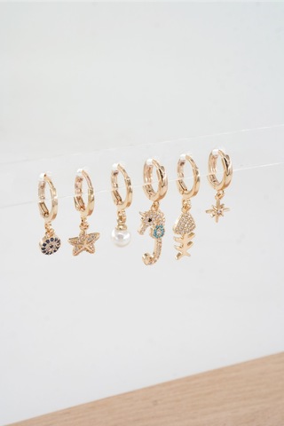 Kadın Vip Seri Özel Tasarım Baget Zirkon Taşlı 6'lı Küpe Seti 01003 Çok Renkli