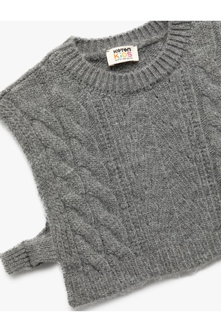 Koton Bisiklet Yaka Kolsuz Bağlama Detaylı Crop Triko Süveter Antrasit 6wkg90063ht Antrasit