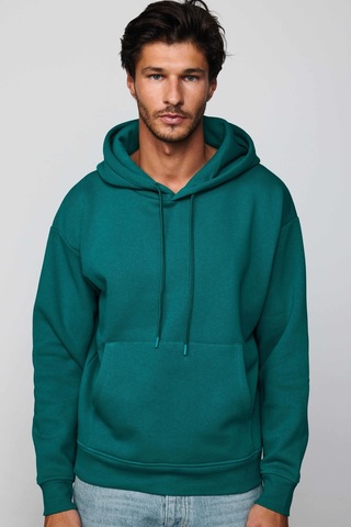 Tudors Oversize Pamuk Kapüşonlu Basıc Yeşil Unisex Sweatshirt-29409-yeşil Yeşil