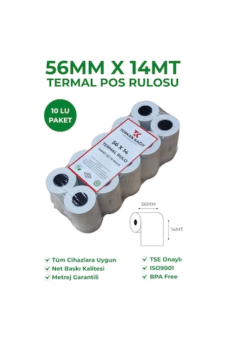 56x14 Termal Rulo Yazarkasa Pos Rulosu 1 Koli 72 Paket 720 Adet Tse Belgeli Bpa Free