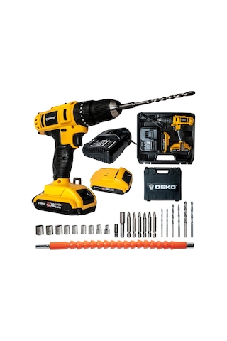 Deko 24V 5 Ah Li-ion Çift Akülü Darbeli Vidalama Sarı + Parça Setli