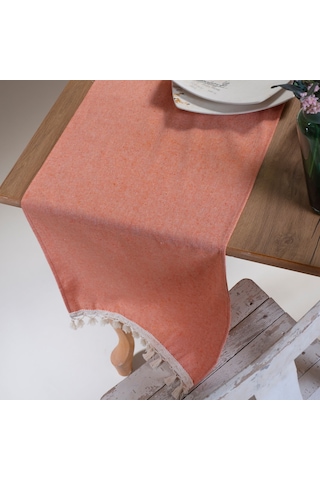 Vivamaison Turuncu Düz Püsküllü Pamuk Kumaş 45X150 CM Runner