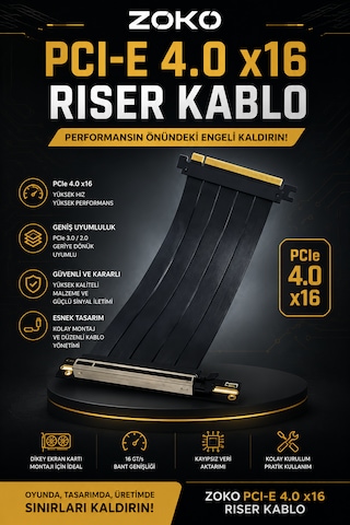 Zoko Pcı-e 4.0 X16 Riser Kablo Siyah