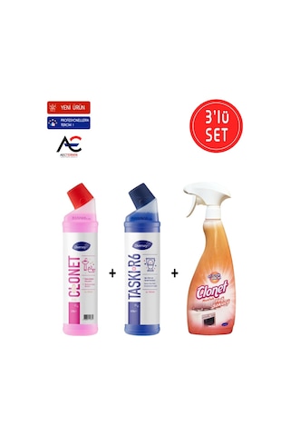 Clonet Temizlik Paketi Mutfak + Banyo + Tuvalet Temizleyici 3 x 750 ML