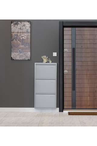 Kaser 3Lü Gri Metal Ayakkabılık Gri