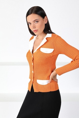 Ferraro Orange Gömlek Yaka Kadın Triko Hırka Turuncu