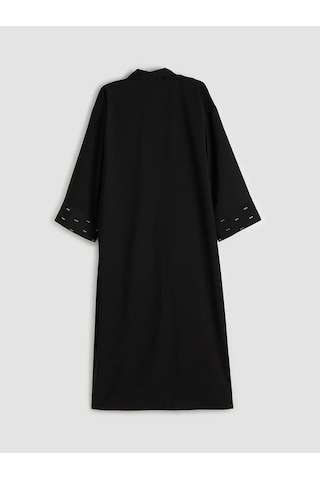 Lc Waikiki Siyah Şal Yaka Taşlı Oversize Kadın Kimono