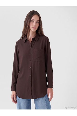 Lcw Modest Kahverengi Cepli Kadın Gömlek Tunik