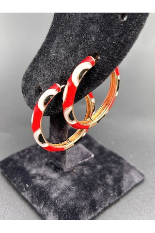 Çelik Kadın Kırmızı Nazarlı Mineli Kadın Halka Küpe Günlük Kırmızı