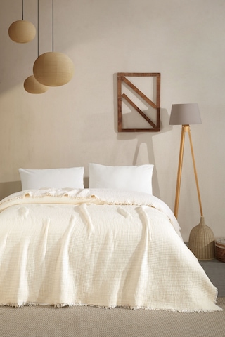 Varol 5 Katlı %100 Pamuk Müslin Yatak Örtüsü 230x240 Cm Krem/cıftkısılık Krem