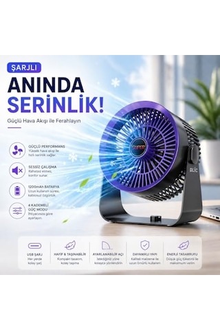 Masaüstü Vantilatör, Şarjlı Masaüstü Fan, 1200 Mah Batarya, Uzun Kullanım Süresi, 4 Kademeli Ayarlanır Güç Modu, Soğutucu Vantilatör, Sessiz Çalışma, Ergonomik Tasarım, Masaüstü Kullanım