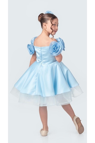 Mnk Baby & Kids Fanari Krep Saten Gren Destekli Kız Abiye M00735 Mavi