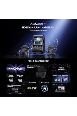 Viofo A329ww 3 Kanal 4k Tır Ve Kamyon Araç Kamerası Ön 4k + Çift 2k Hdr Su Geçirmez Arka Kamera, Sony Starvıs 2 Sensör