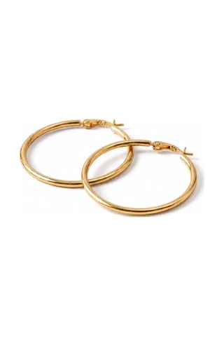 Gold Renk 36 Mm Düz Çelik Klasik Halka Küpe - Minimalist Klipsli Halka Küpe