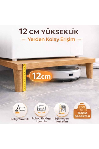 İmt Aksesuar Çamaşır Makinesi Yükseltici 60x60 Cm 12 Cm Platform Robot Süpürge Uyumlu Titreşim Azaltıcı Sonomo Meşe