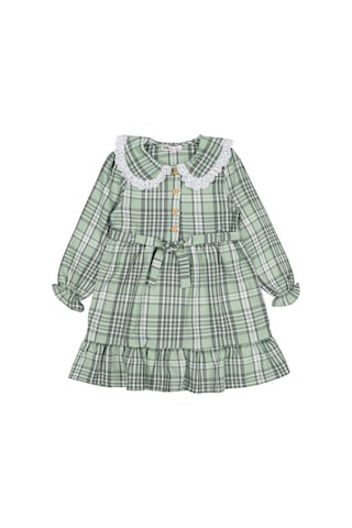 Civil Girls Ekose Desenli 6-9 Yaş Elbise Yeşil