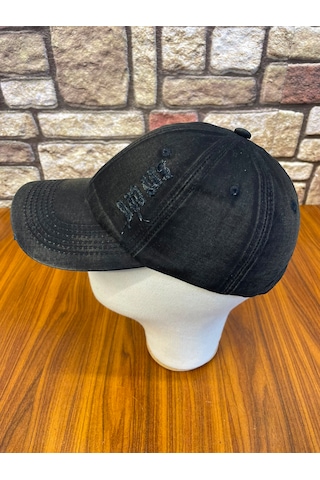 Hamze Yıkamalı Vintage Eskitme Gabardin Siyah Beyzbol Cap Şapka
