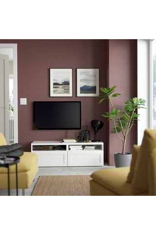 Tv Sehpası, Beyaz, 120x42x39 Cm, Hanvıken, Fren Raylı Beyaz