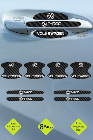 Karbon Desenli Volkswagen T-roc Kapı İçi Kolları Koruma Folyo Seti 8 Parça Dayanıklı, Şık Ve Dekoratif Ürün