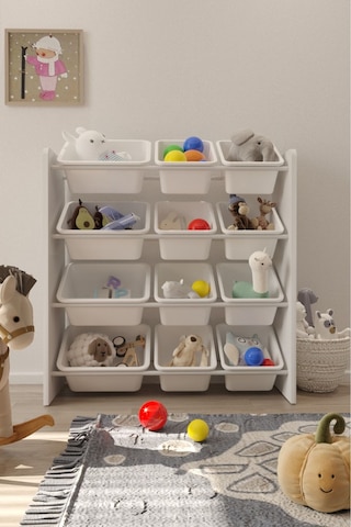 12 Sepetli Çok Amaçlı Oyuncak Dolabı Montessori Dolap Beyaz