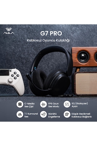 Aula G7 Pro Tri Mode Kablosuz Rgb Gaming Mikrofonlu Oyuncu Kulaklığı 7.1 Surround Ses 40mm Driver Düşük Gecikme E-spor Kulaklık Siyah