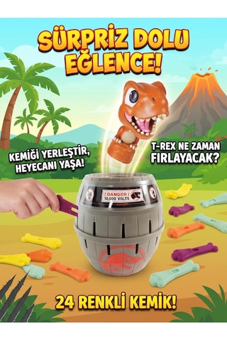 Ju-rassic World Lisanslı Şakacı T-rex Fıçı Oyunu - 24 Renkli Kemikli Heyecan Dolu Aile Ve Parti Oyunu