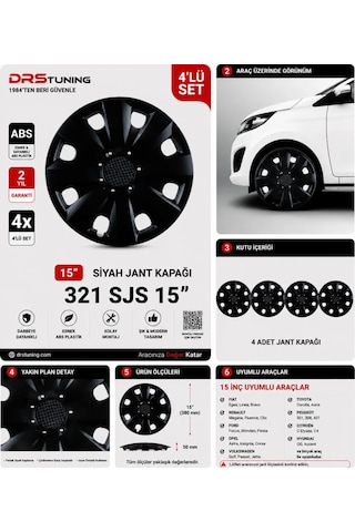 Alfa Romeo Uyumlu 15 Inç Kırılmaz Parlak Siyah Jant Kapağı 1 Takım 4 Adet No:321