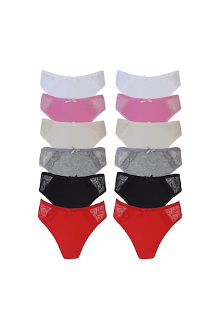 Tutku 12Li Kadın Dantel Detaylı Bayan Külot Pamuklu Iç Çamaşırı-Standart-Karışık Çok Renkli