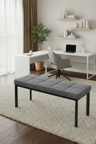 Vena 105x40 Bench - Babyface Kumaş Çımalı Döşeme Puf Bench Siyah Ayaklı Antrasit