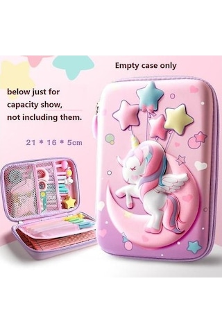 Sevimli Unicorn Desenli Büyük Boy Eva Kalem Kutusu Pembe Renkli Okul Çantası, Kız Çocukları İçin Şık Ve Kullanışlı Kalem Saklama Kutusu Pembe