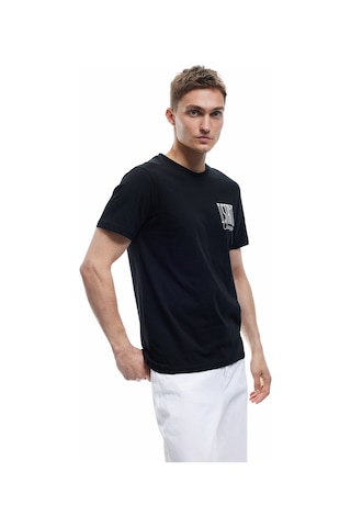 Koton Kısa Kollu Bisiklet Yaka Regular Fit Pamuklu Baskılı Tişört Siyah 6wam10015hk Siyah