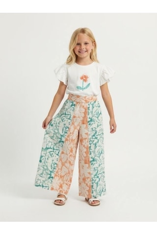 Zekids Kız Çocuk Desenli Tasarım Pantolon-17165 Çok Renkli