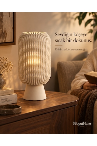 Modern Dekoratif Masa Lambası Salon Ve Yatak Odası İçin Abajur, 10 Renk Seçeneği, E14 Led Uyumlu Krem