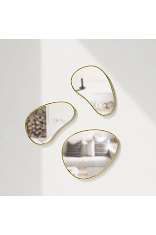 Umbra Hubba Pebble Duvar Montaj Aynaları, 3'lü Set, Pirinç Açık