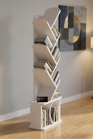 Kitaplık Modern Dekoratif Kitap Rafı Çok Katlı Kitap Standı Ofis Organizer Yaprak 7062 Ttaverten Beyaz