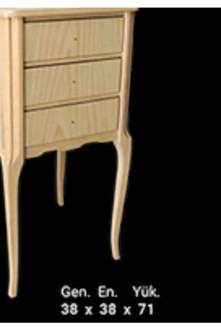 Komodin 12977 Aslan Ayak Klasik Model Ham 3 Çekmece Ahşap Kayın Ayak El Yapım