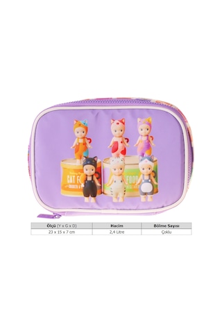 Kaukko Kids Cat Life Baskılı Mor - Krem Kız Çocuk Organizer Kalem Çantası - Kalemlik - L5296