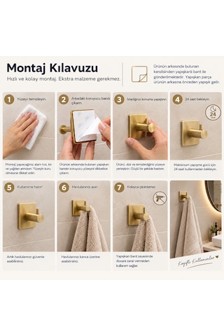 Digisu Yapışkanlı Paslanmaz Çelik Havlu & Bornoz Askısı-gold Mat Altın